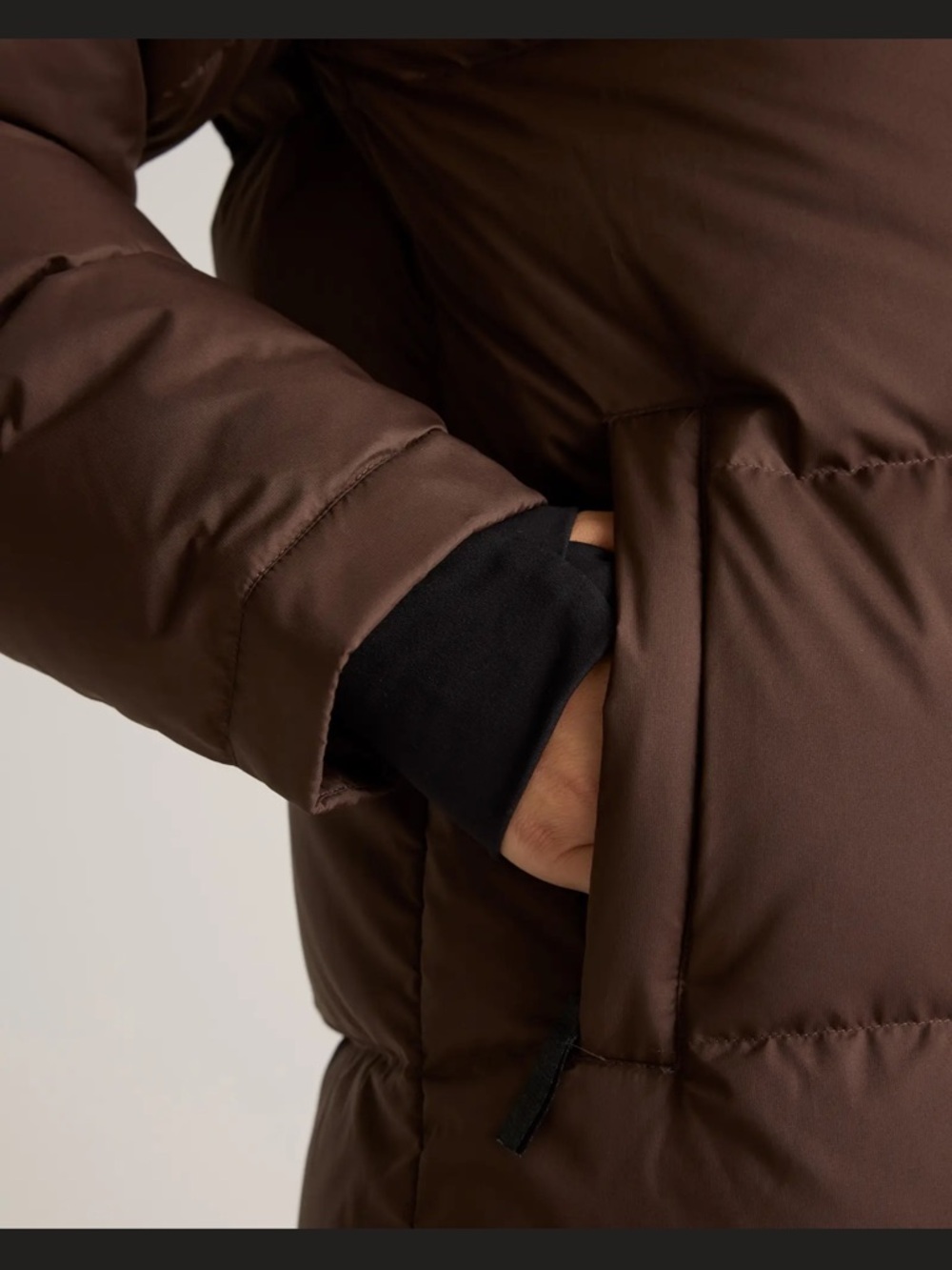 Quince Still in bag - Brown Quilted Puffer Coat with Hood -  Long Winter Jacket - Picture 4 of 9